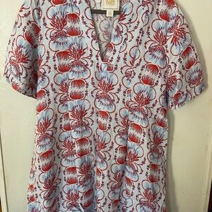 Floral V-Neck Mini Dress - Red and Blue